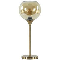 Gouden tafellamp met amber glazen bol 20 cm>Straluma Hot