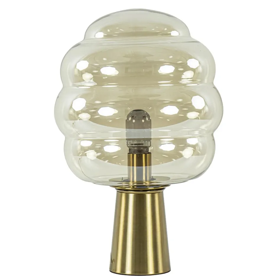 Gouden tafellamp Misty met amber glazen kap L&L>Straluma Sale