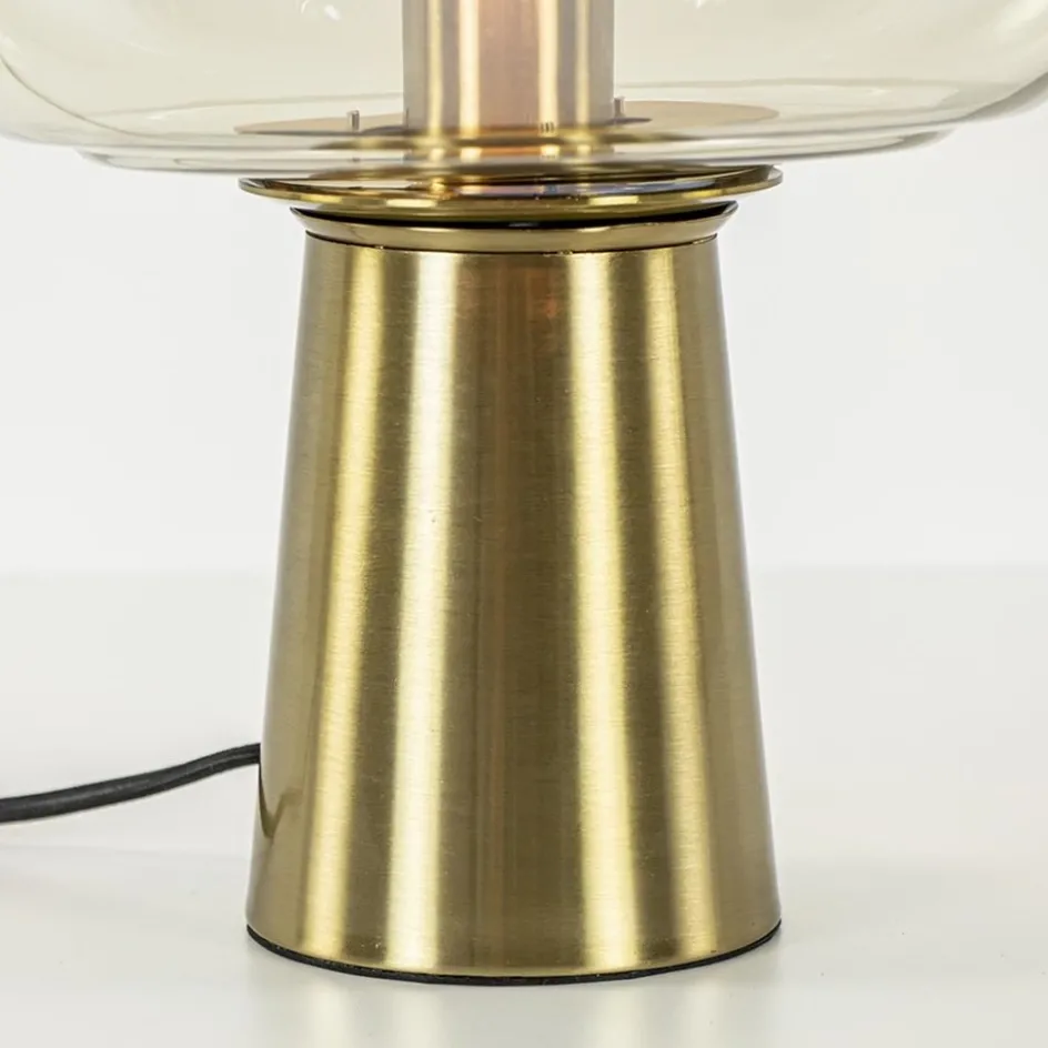 Gouden tafellamp Misty met amber glazen kap L&L>Straluma Sale