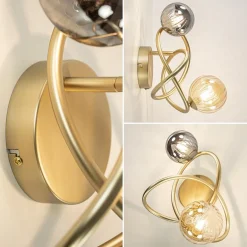 Gouden wandlamp met smoke en amber glas><noscript><img width=