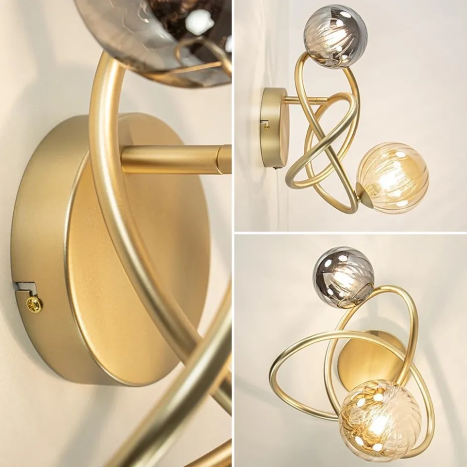 Gouden wandlamp met smoke en amber glas>Straluma Online