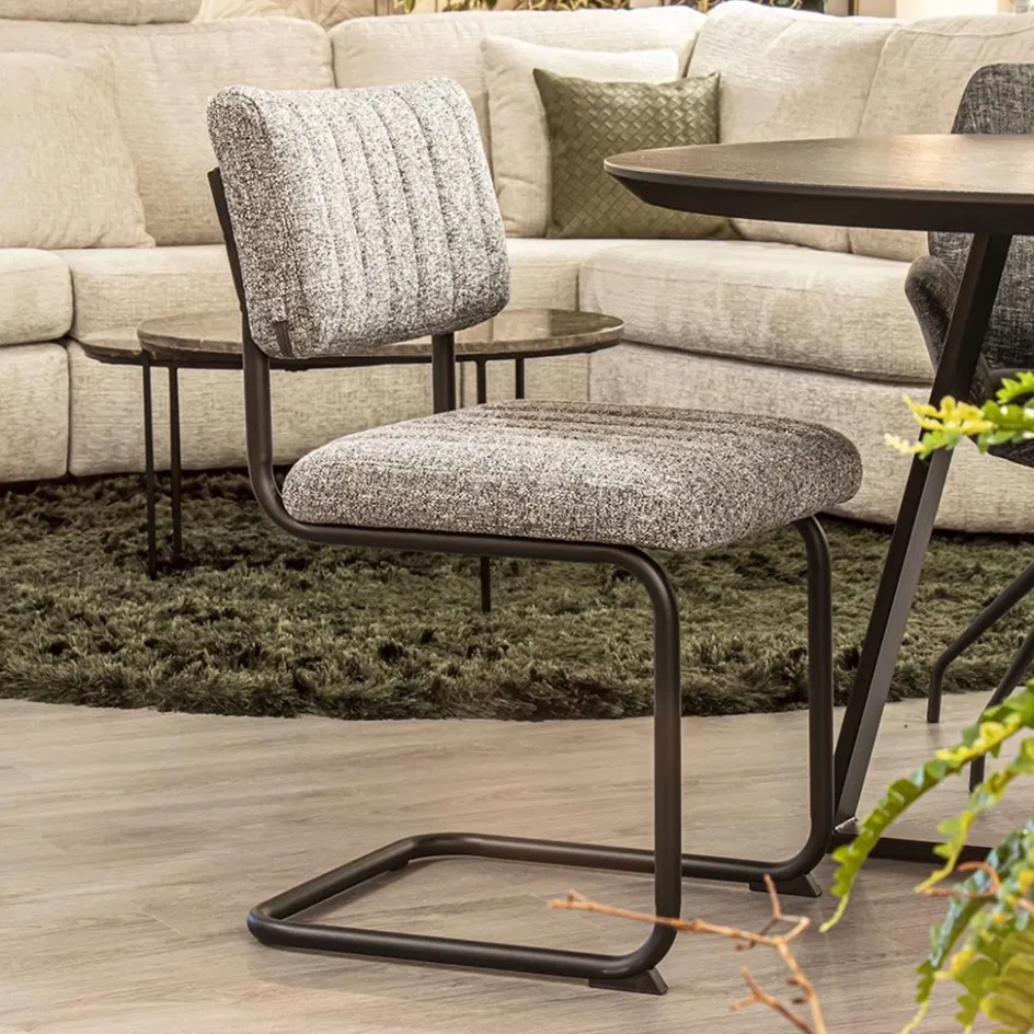 Grijze eetkamerstoel met zwart frame>Straluma New