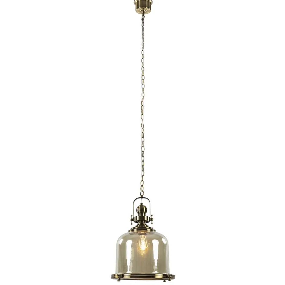 Grote hanglamp brons met amber glas>Straluma Discount