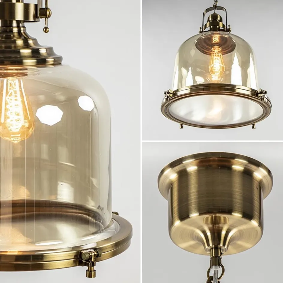 Grote hanglamp brons met amber glas>Straluma Discount