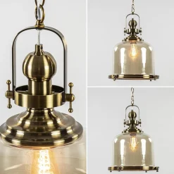 Grote hanglamp brons met amber glas><noscript><img width=