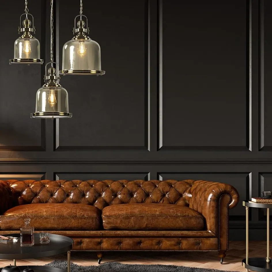 Grote hanglamp brons met amber glas>Straluma Discount