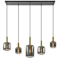 Grote hanglamp Lekar 5-lichts antiek brons met smoke glas>Straluma New