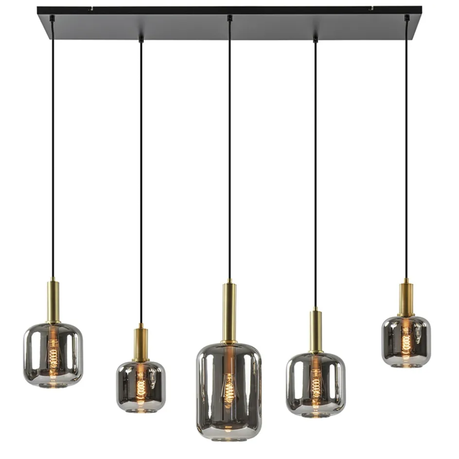 Grote hanglamp Lekar 5-lichts antiek brons met smoke glas>Straluma New