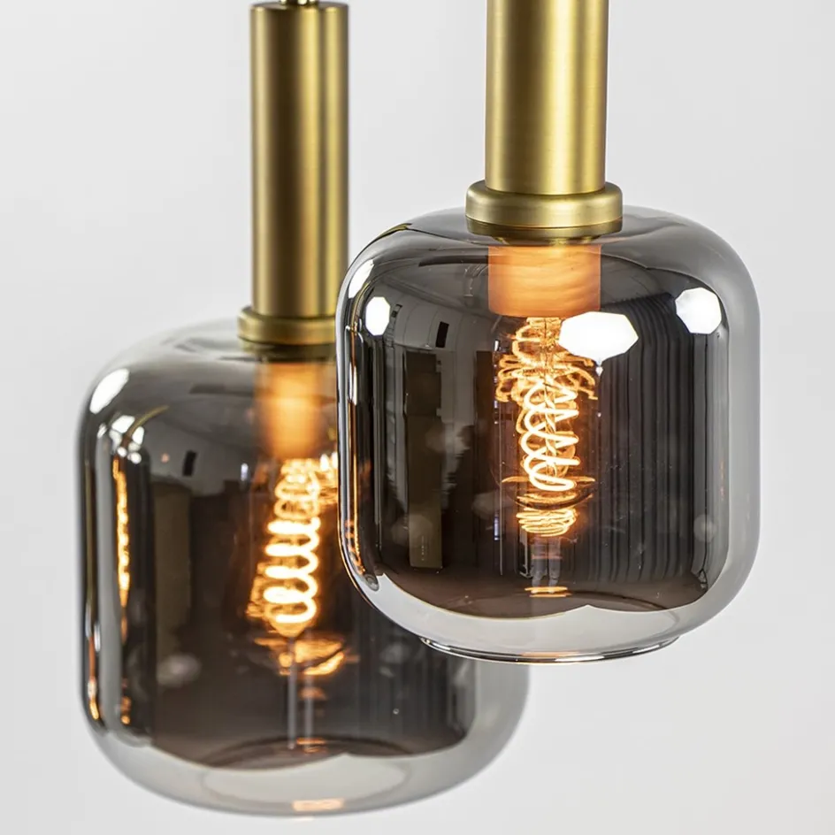 Grote hanglamp Lekar 5-lichts antiek brons met smoke glas>Straluma New