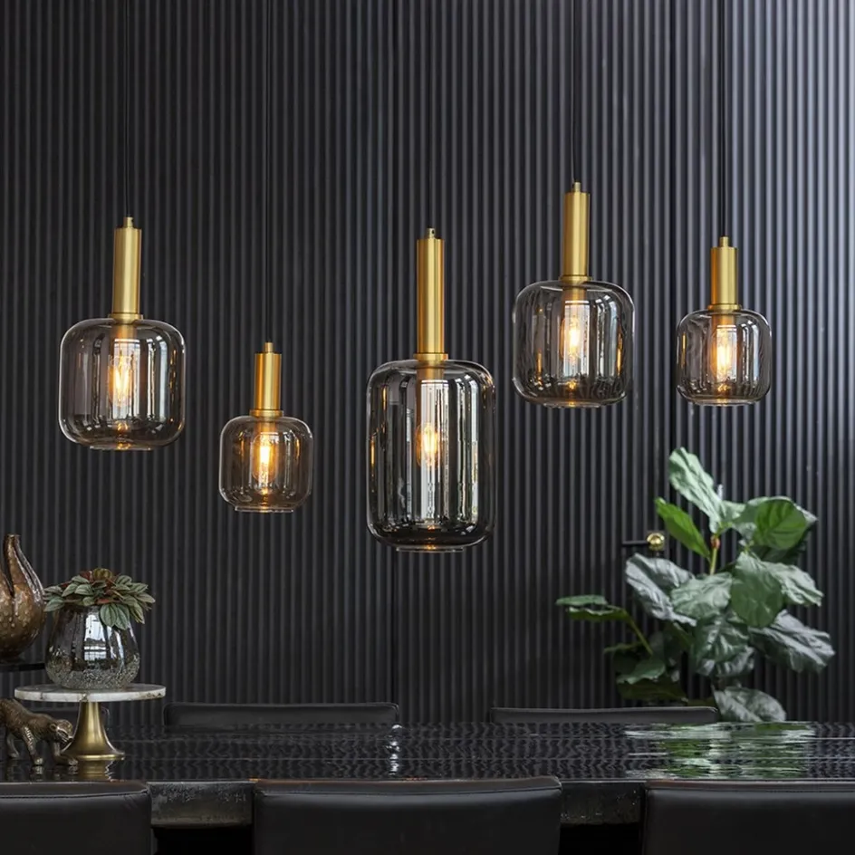 Grote hanglamp Lekar 5-lichts antiek brons met smoke glas>Straluma New