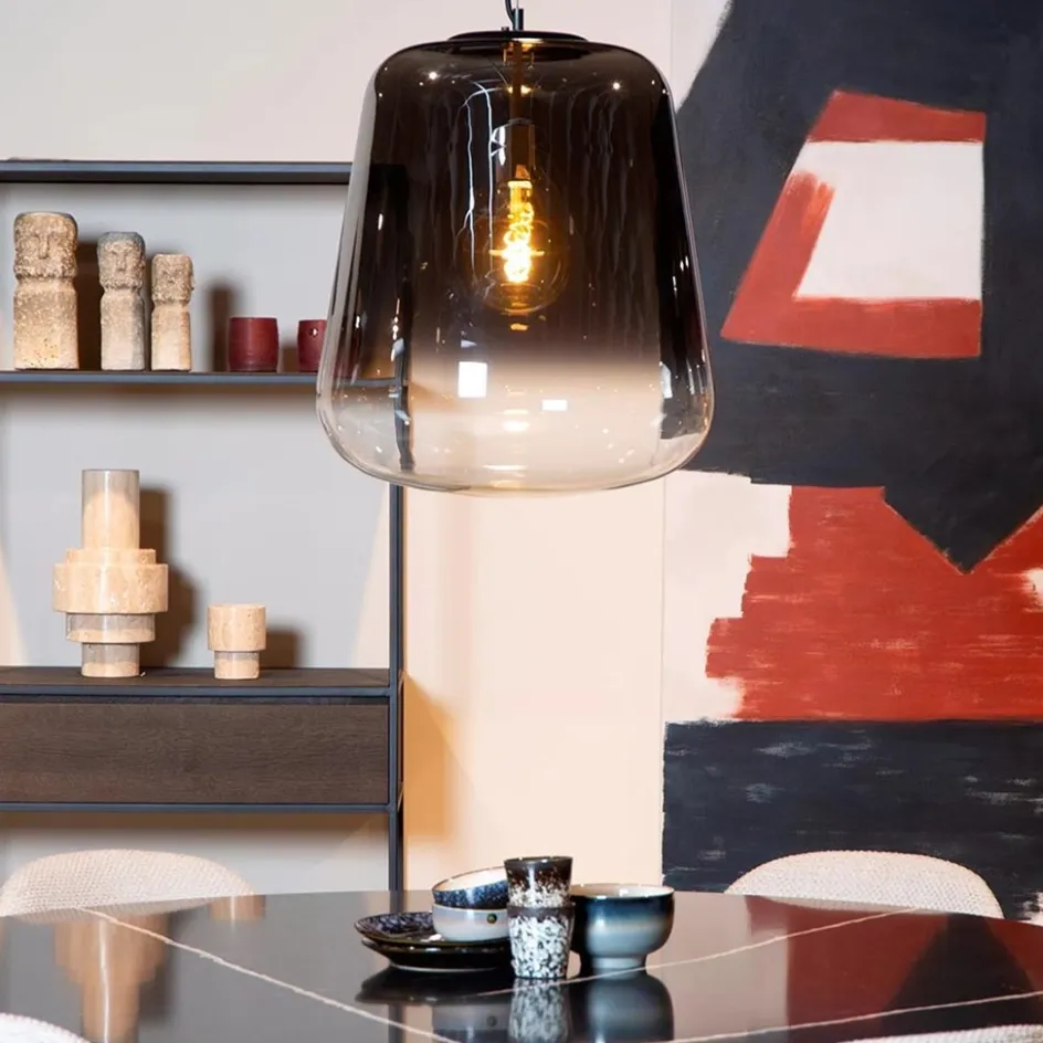 Grote hanglamp smoke glazen kap met zwart>Straluma Discount