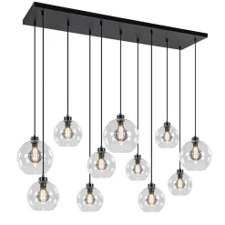 Grote hanglamp zwart 11- lichts multipendel helder glas>Straluma Best