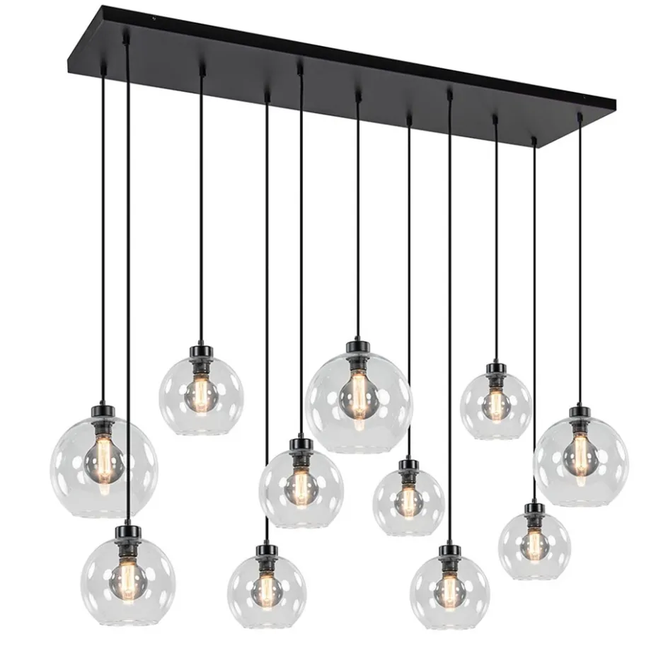 Grote hanglamp zwart 11- lichts multipendel helder glas>Straluma Best