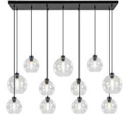Grote hanglamp zwart 11- lichts multipendel helder glas>Straluma Best