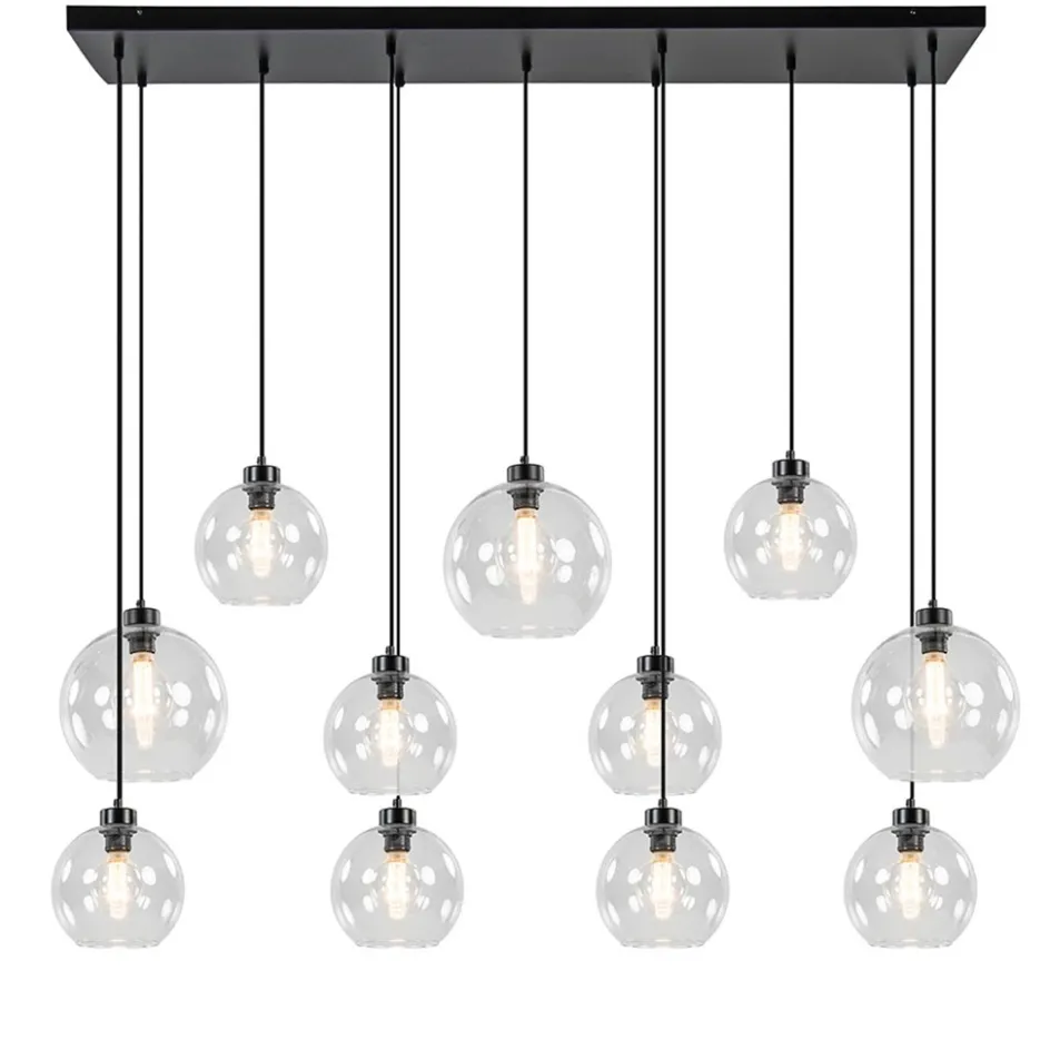 Grote hanglamp zwart 11- lichts multipendel helder glas>Straluma Best