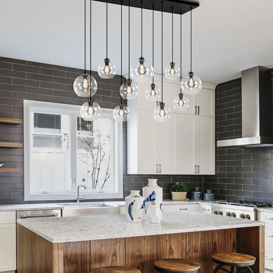 Grote hanglamp zwart 11- lichts multipendel helder glas>Straluma Best