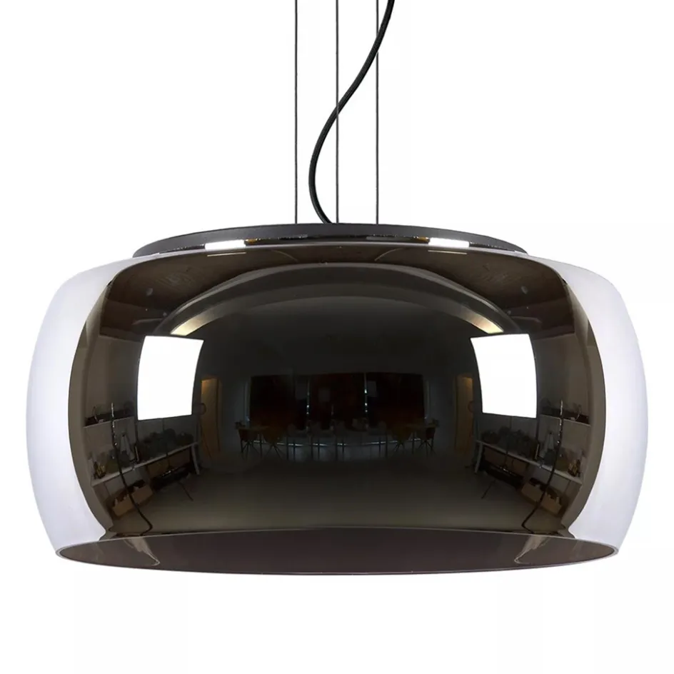 Grote hanglamp zwart met smoke glazen kap>Straluma Online