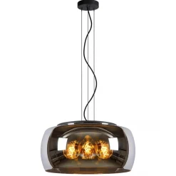 Grote hanglamp zwart met smoke glazen kap>Straluma Online