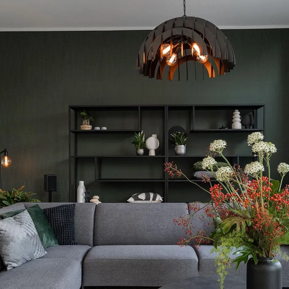 Grote koepel hanglamp Dome mat zwart metaal>Straluma New