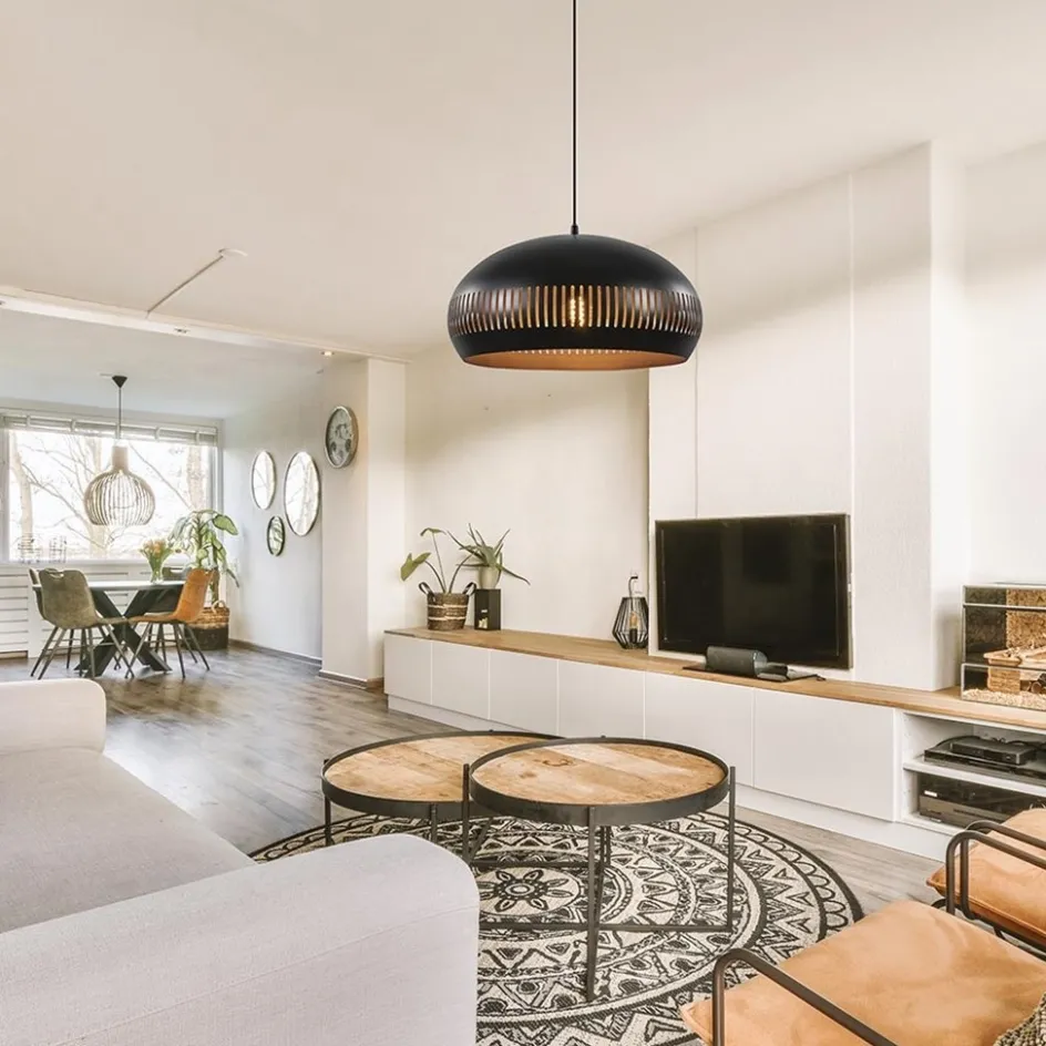 Grote koepel hanglamp zwart met goud 50 cm>Straluma Hot