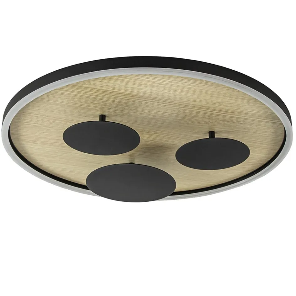 Grote LED plafondlamp zwart met houtlook dimbaar>Straluma Hot