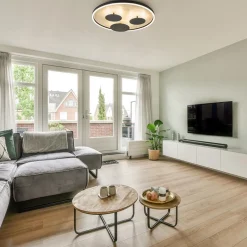 Grote LED plafondlamp zwart met houtlook dimbaar><noscript><img width=