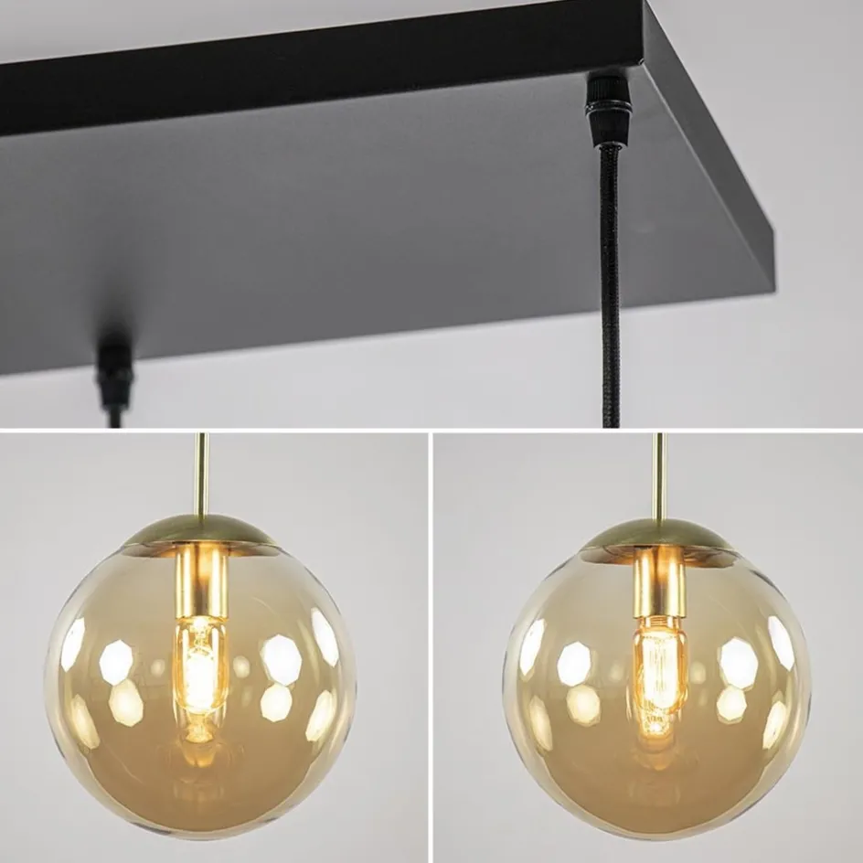 Grote 6-lichts eettafelhanglamp messing met amber glazen bollen>Straluma Hot