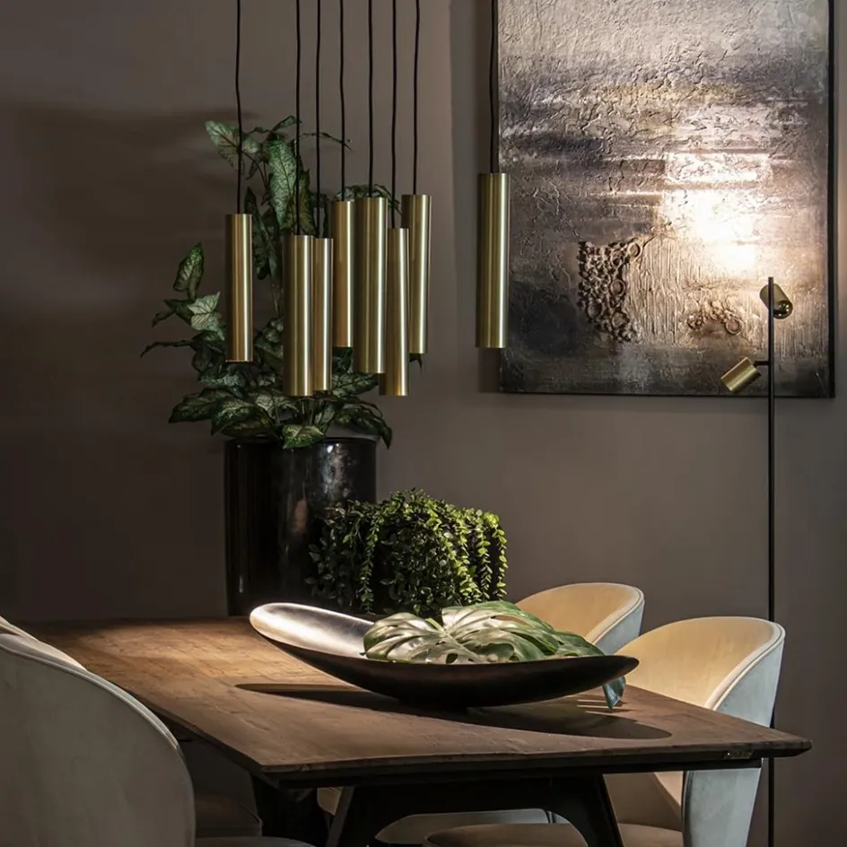 Grote 8-lichts hanglamp cilinder zwart met goud>Straluma Sale