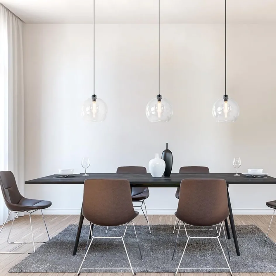 Grote 3-lichts hanglamp met helder glas en zwarte balk>Straluma Best