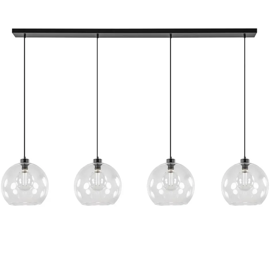 Grote 4-lichts hanglamp zwart met helder glazen bollen>Straluma Outlet