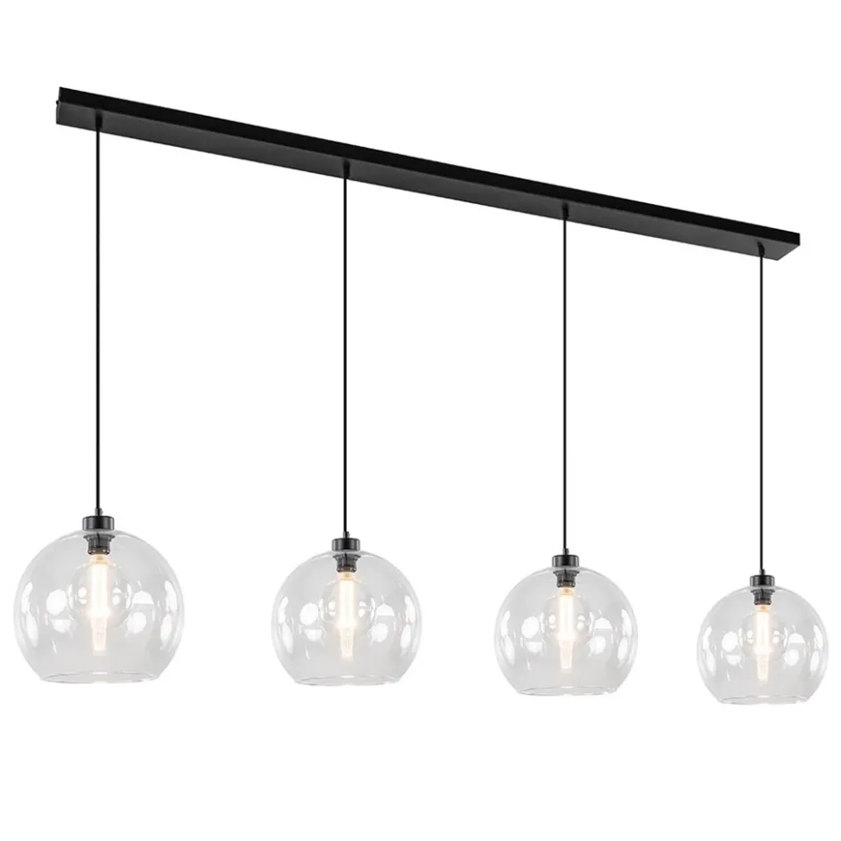Grote 4-lichts hanglamp zwart met helder glazen bollen>Straluma Outlet