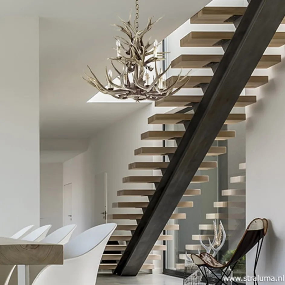 Grote 12-lichts kroonluchter met geweien>Straluma Sale