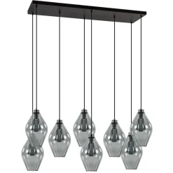 Grote 8-lichts multipendel hanglamp smoke glas ruit>Straluma Discount
