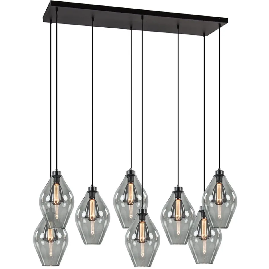 Grote 8-lichts multipendel hanglamp smoke glas ruit>Straluma Discount