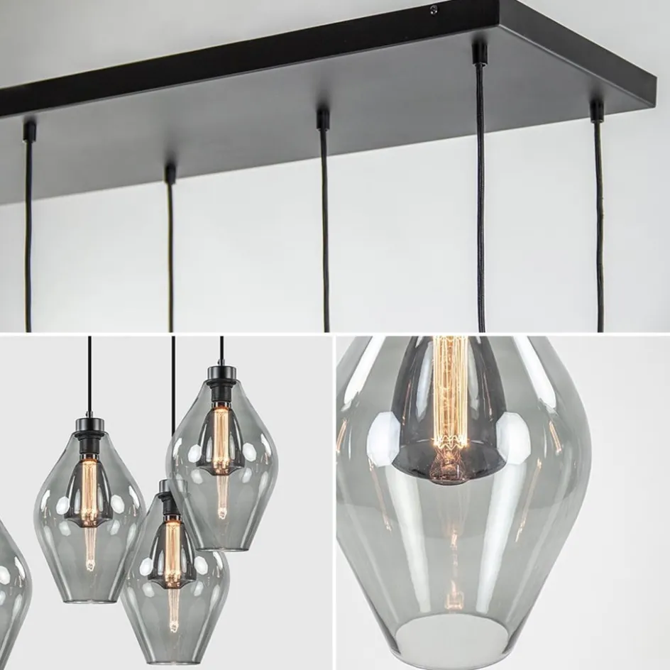 Grote 8-lichts multipendel hanglamp smoke glas ruit>Straluma Discount