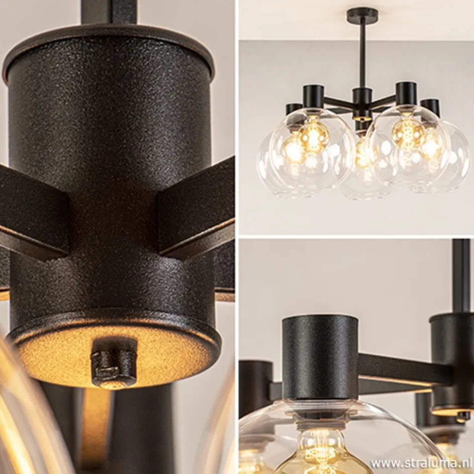Grote 5-lichts plafondlamp helder glas>Straluma