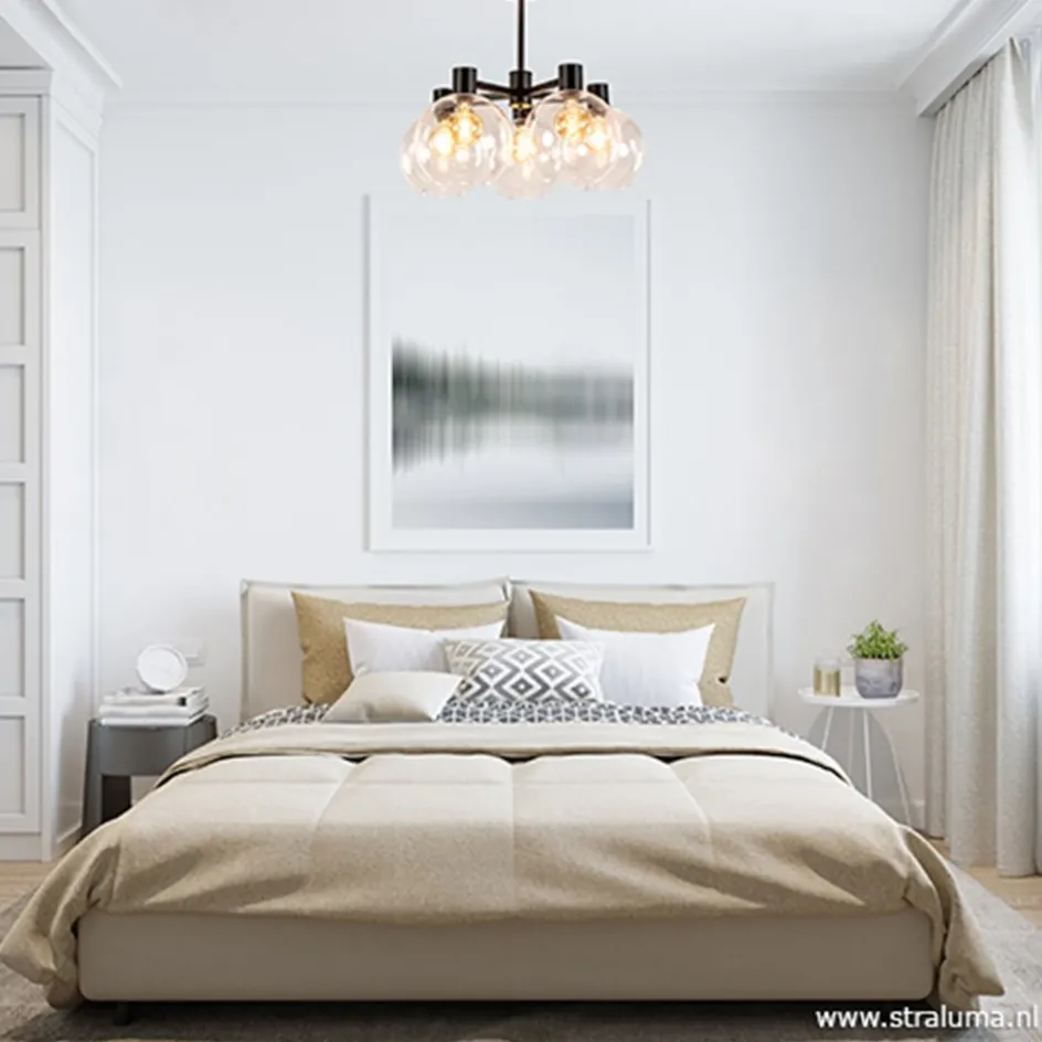 Grote 5-lichts plafondlamp helder glas>Straluma