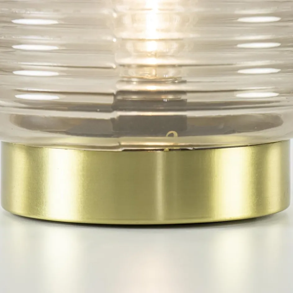 Grote Lipa tafellamp batterijen warm licht grijs ribbel glas>Straluma