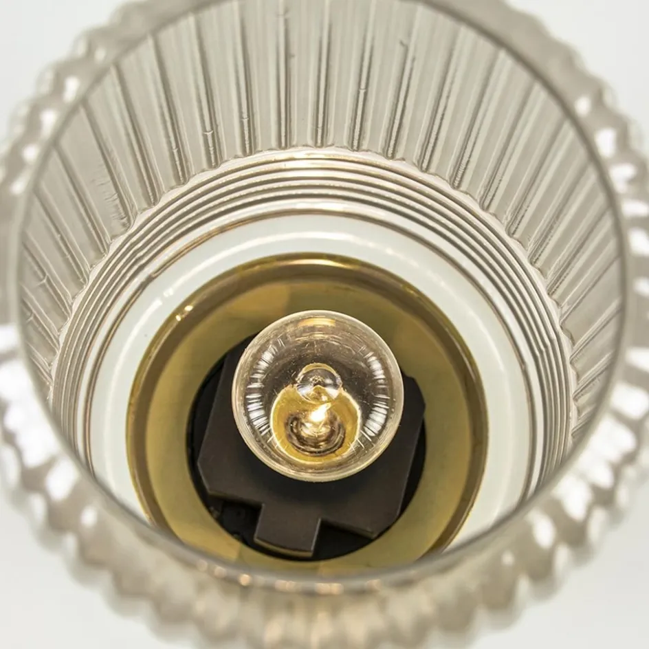 Grote Lipa tafellamp batterijen warm licht grijs ribbel glas>Straluma