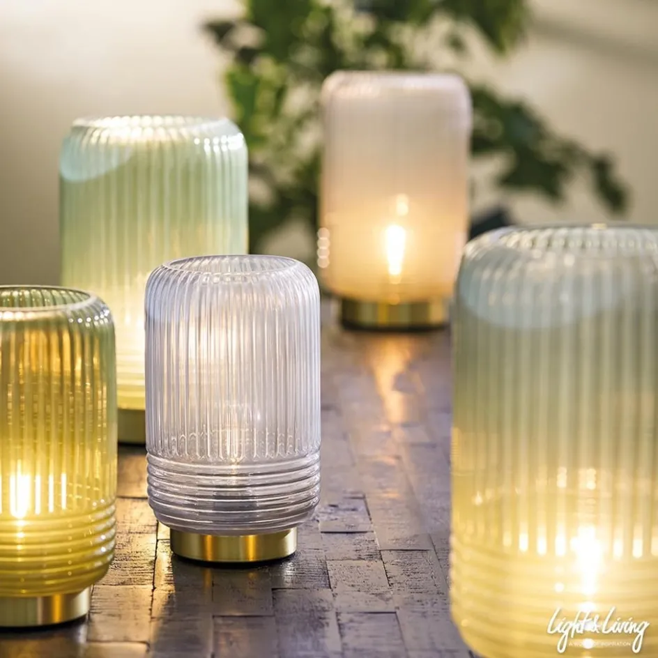 Grote Lipa tafellamp batterijen warm licht grijs ribbel glas>Straluma