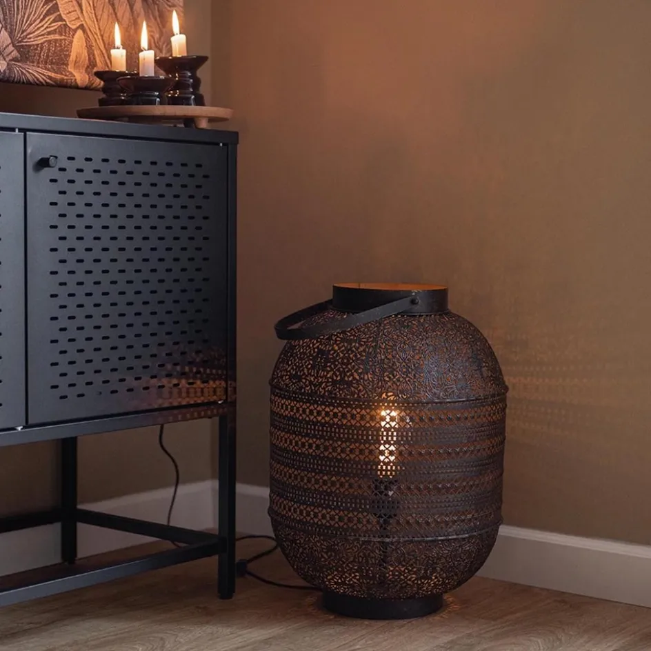 Grote Oosterse tafellamp lantaarn donker bruin>Straluma Best