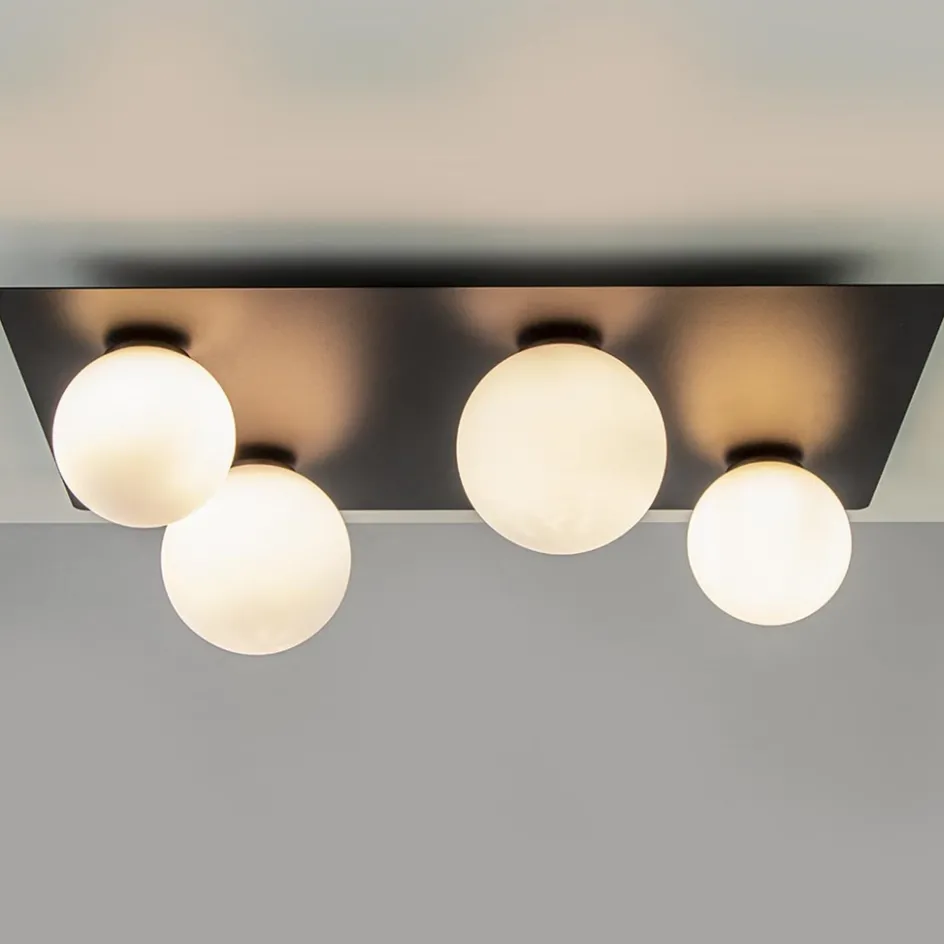 Grote plafondlamp rechthoekig zwart met witte bollen>Straluma Best