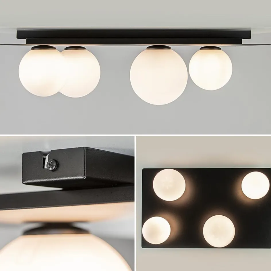 Grote plafondlamp rechthoekig zwart met witte bollen>Straluma Best