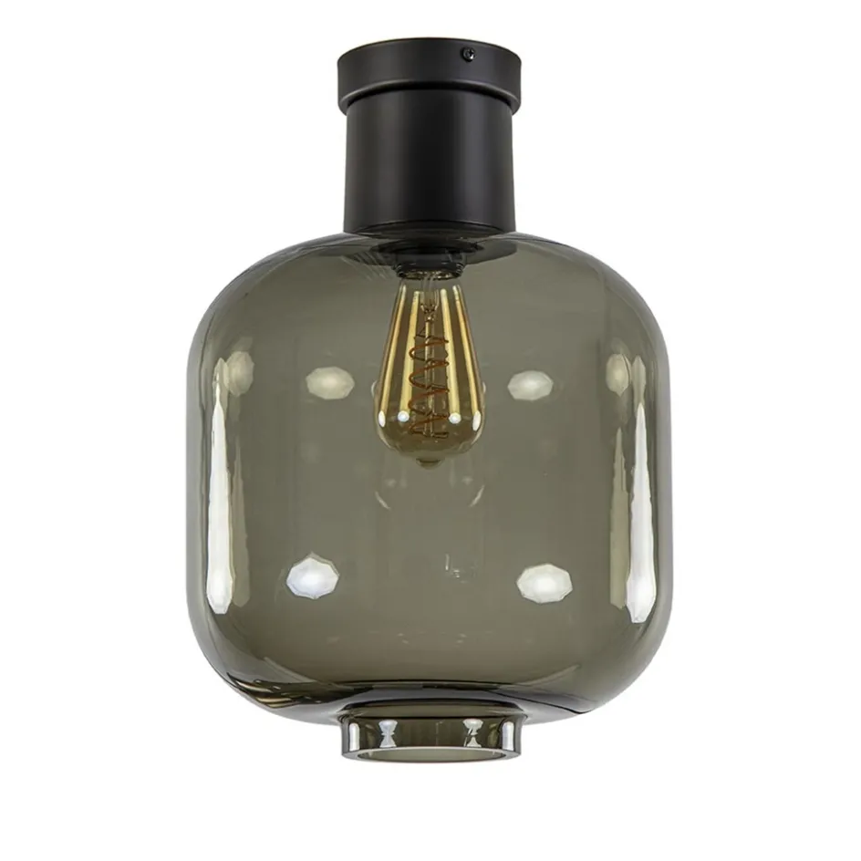 Grote plafondlamp smoke glas met mat zwart>Straluma Sale