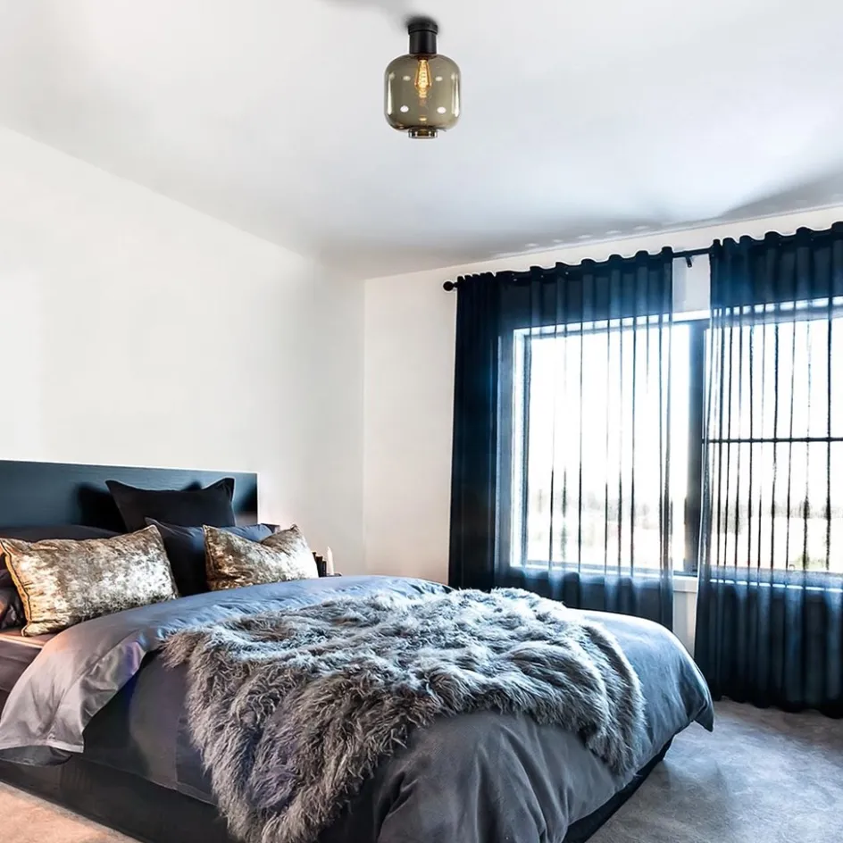 Grote plafondlamp smoke glas met mat zwart>Straluma Sale