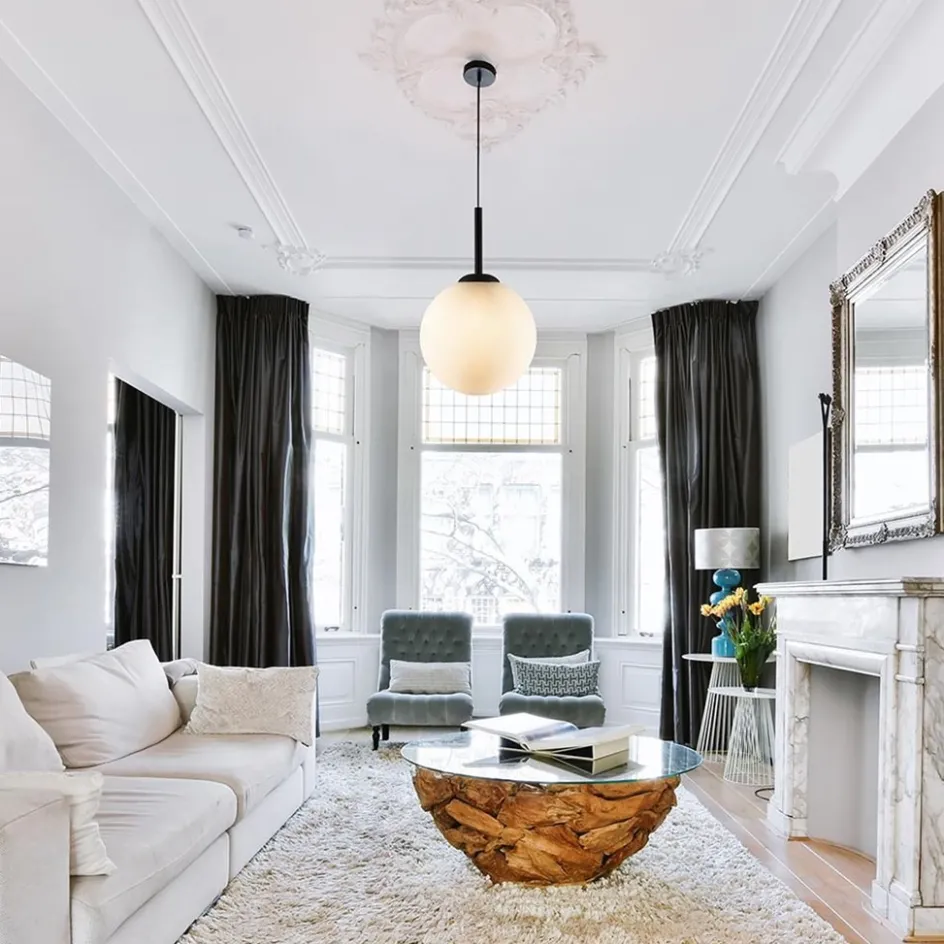 Grote retro hanglamp opaal glas met zwart>Straluma