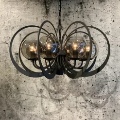 Grote ronde hanglamp metaal  met smoke glas en spot>Straluma Discount