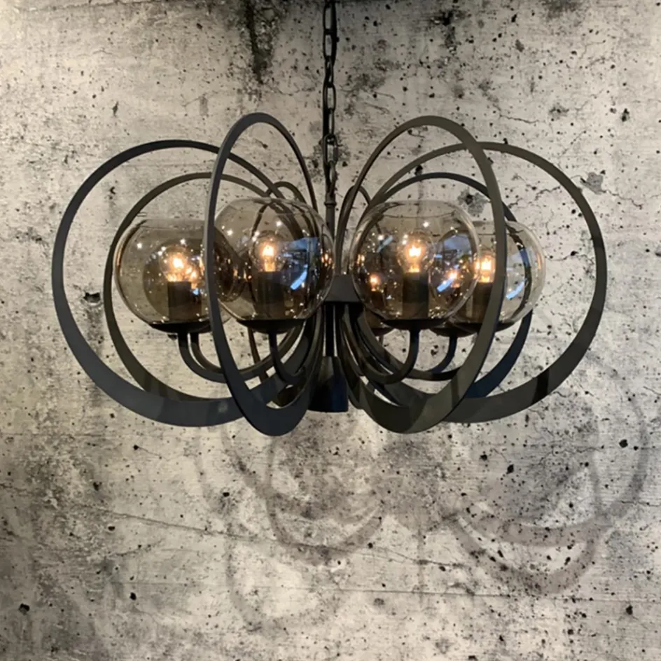 Grote ronde hanglamp metaal met smoke glas en spot>Straluma Discount