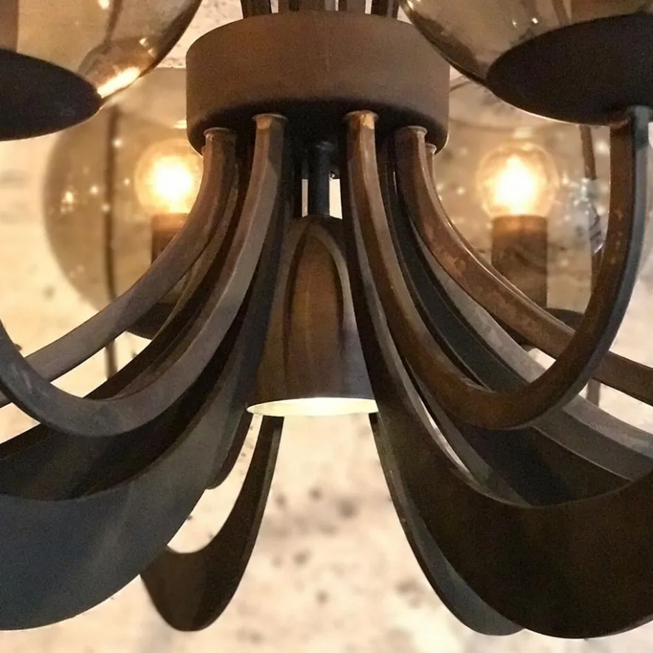 Grote ronde hanglamp metaal met smoke glas en spot>Straluma Discount