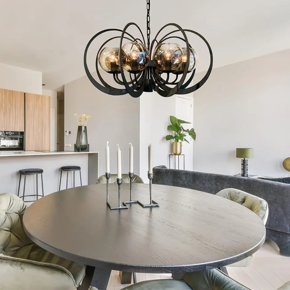 Grote ronde hanglamp metaal met smoke glas en spot>Straluma Discount